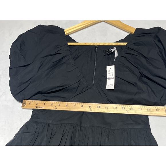 J Crew Collection Cecily Dress in Cotton Poplin 6 Black Puff Sleeve V Neck Midi - Picture 5 of 9